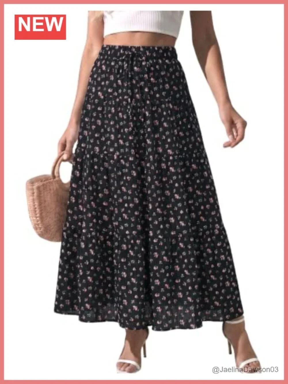 Boho Flowy Maxi Skirt Ruffle Elastic Waist Long Tiered A-Line